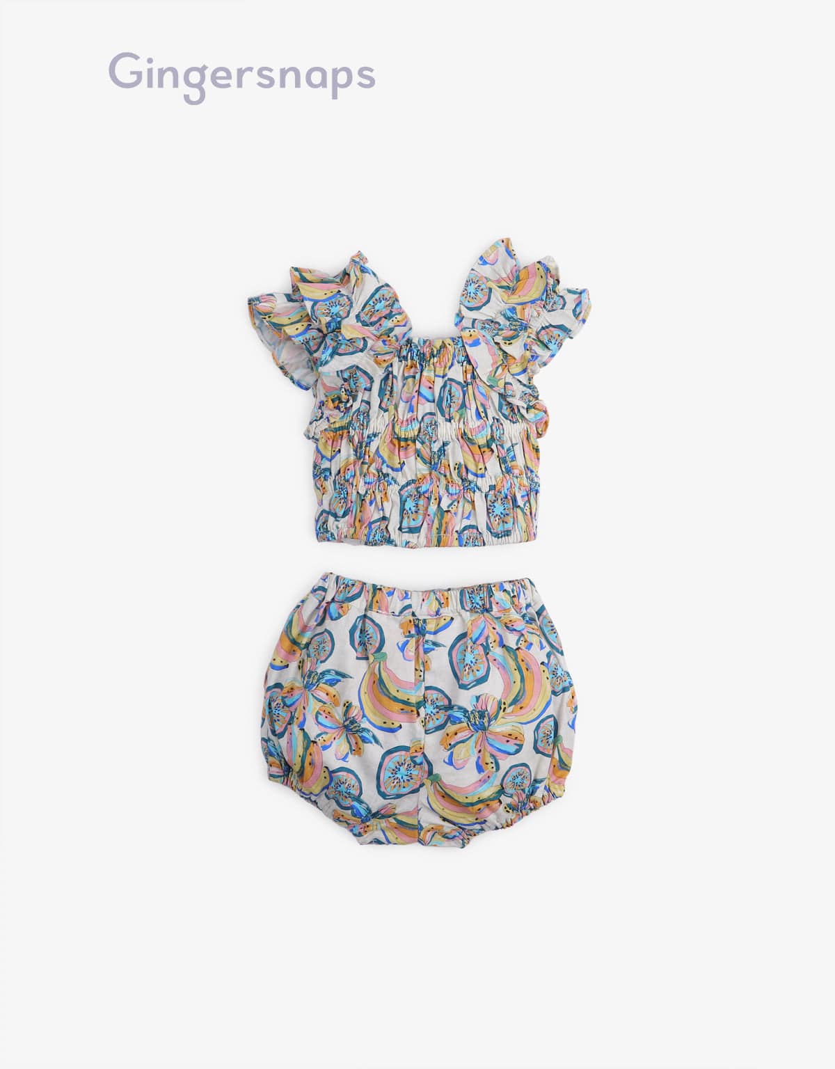 جينجرسنابس طقم قطعتين بلوزة منقوشة مكشكشة وشورت بناتي متعدد الألوان
