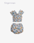 جينجرسنابس طقم قطعتين بلوزة منقوشة مكشكشة وشورت بناتي متعدد الألوان