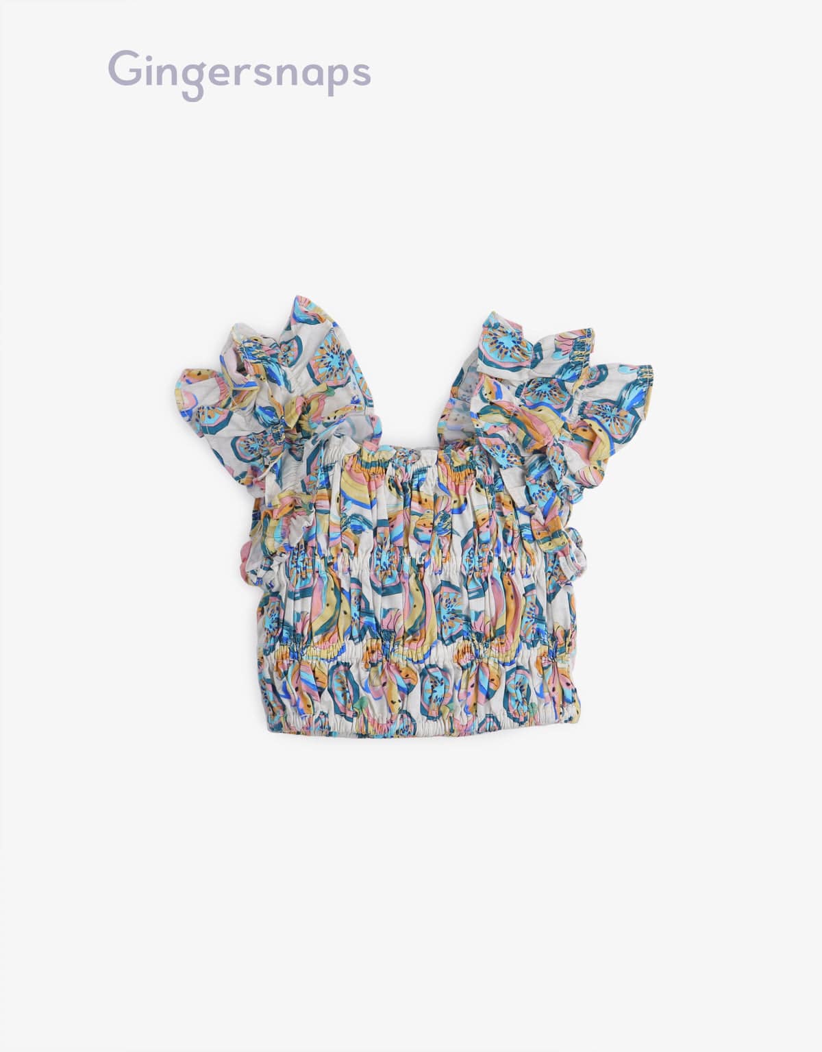 جينجرسنابس طقم قطعتين بلوزة منقوشة مكشكشة وشورت بناتي متعدد الألوان