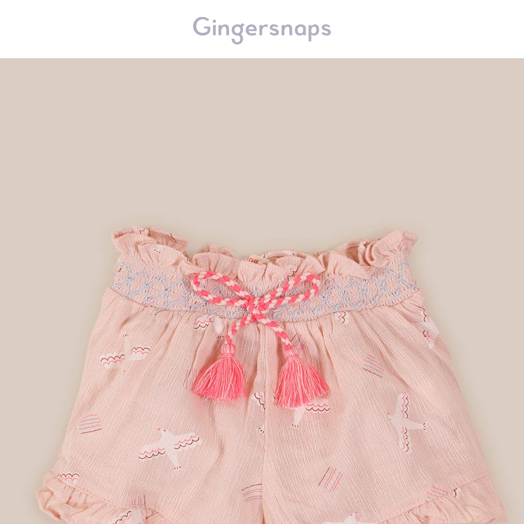 جينجرسنابس شورت منقوش برباط خيط رضع بناتي الخوخ الوردي