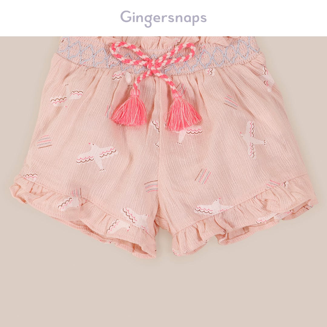 جينجرسنابس شورت منقوش برباط خيط رضع بناتي الخوخ الوردي