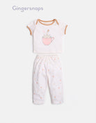 جينجرسنابس طقم أطفال بلوزة كت وبنطلون منقوش بناتي وردي