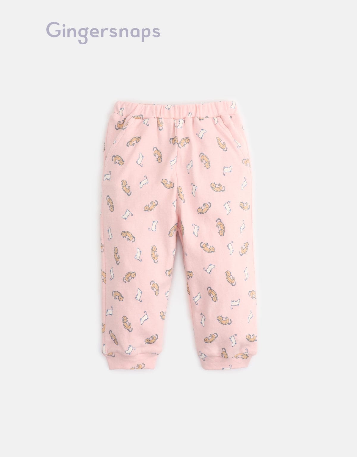 جينجرسنابس بيجامة نوم رضع بناتي بطبعة قطط وكتابة على الصدر وردي