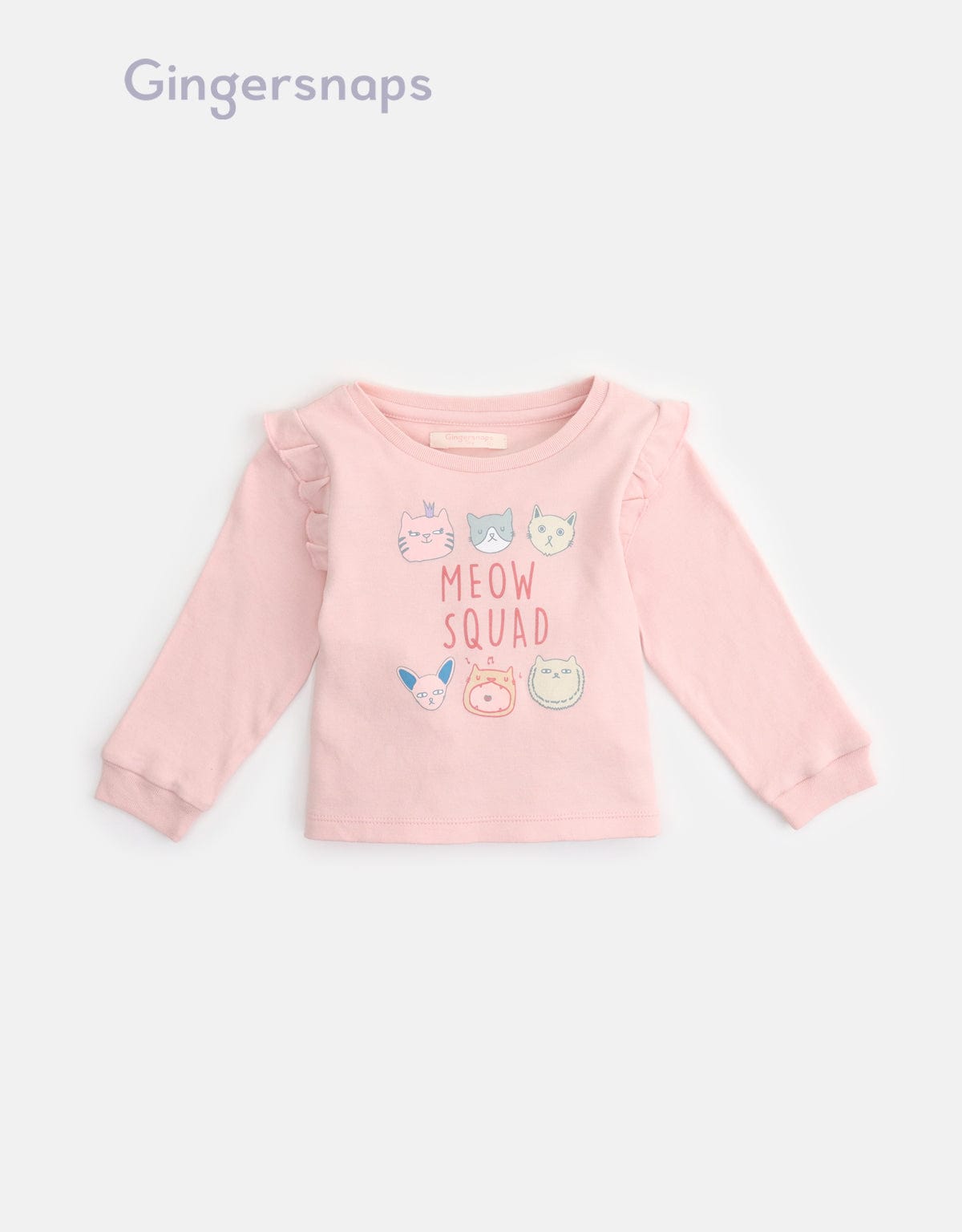 جينجرسنابس بيجامة نوم رضع بناتي بطبعة قطط وكتابة على الصدر وردي