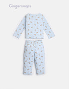 جينجرسنابس بيجامة نوم رضع بناتي بطبعة قطط بفيونكة على الرقبة أزرق