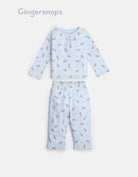 جينجرسنابس بيجامة نوم رضع بناتي بطبعة قطط بفيونكة على الرقبة أزرق