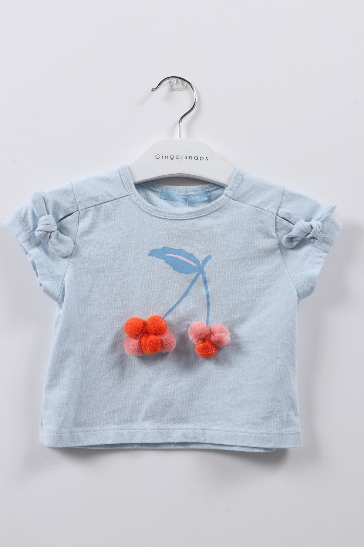 جينجرسنابس تيشيرت بناتي رضع مطرز كم قصير بفيونكات أزرق فاتح