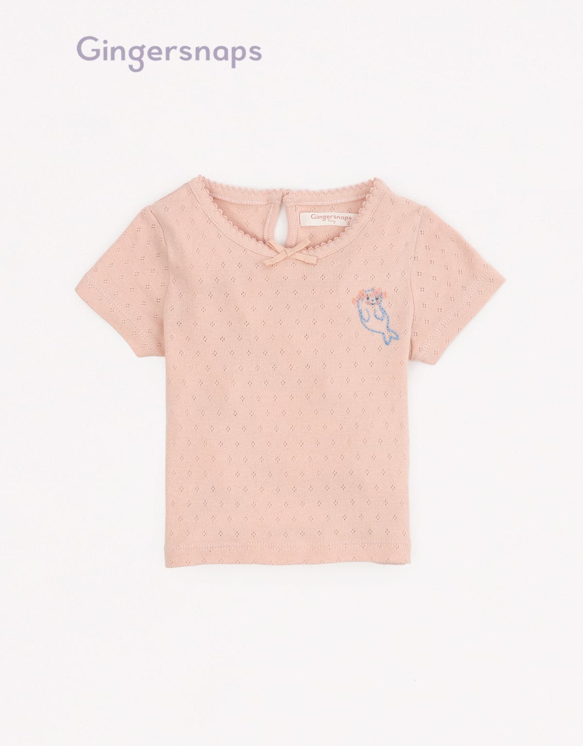 جينجرسنابس تي شيرت بيبي بنات منسوج بتطريز سمكة على الصدر وردي