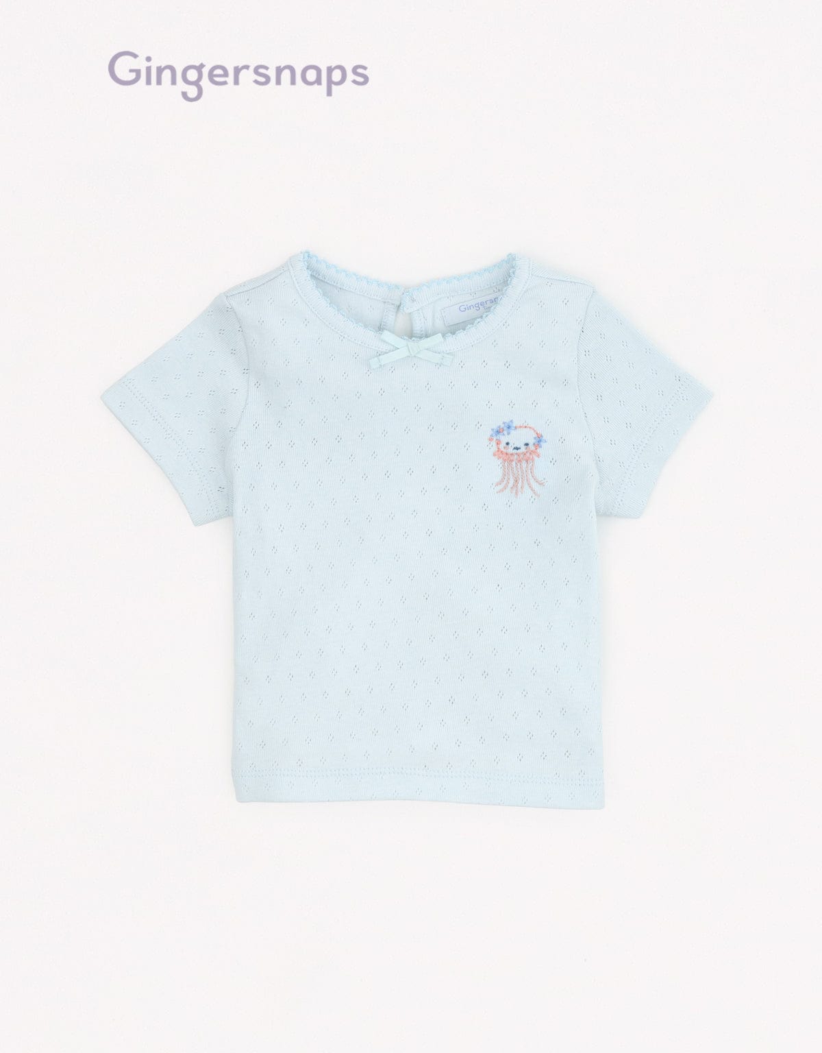 جينجرسنابس تي شيرت بيبي بنات منسوج بتطريز اخطابوط على الصدر أزرق