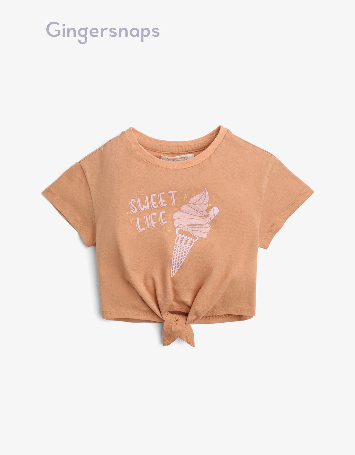 جينجرسنابس تي شيرت بيبي بنات بطبعة ايس كريم بني