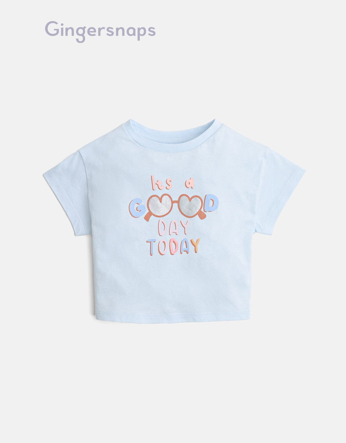 جينجرسنابس تي شيرت بنات بيبي بطبعة كتابة على الصدر أزرق