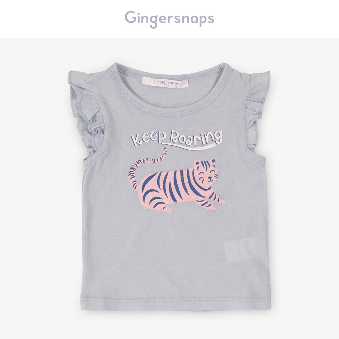 جينجرسنابس تي شيرت بيبي بنات بطبعة قطة نيلي فاتح