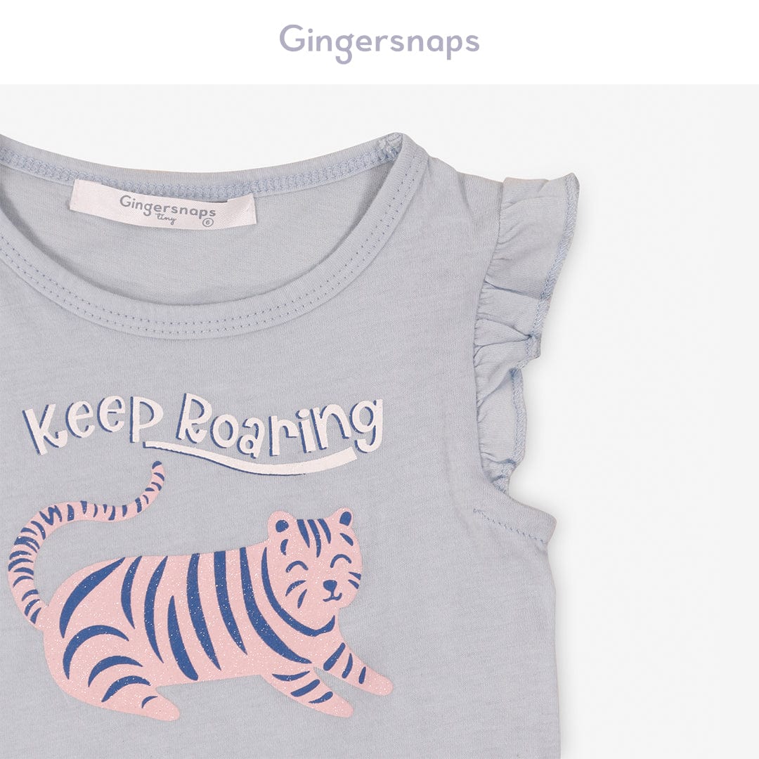 جينجرسنابس تي شيرت بيبي بنات بطبعة قطة نيلي فاتح