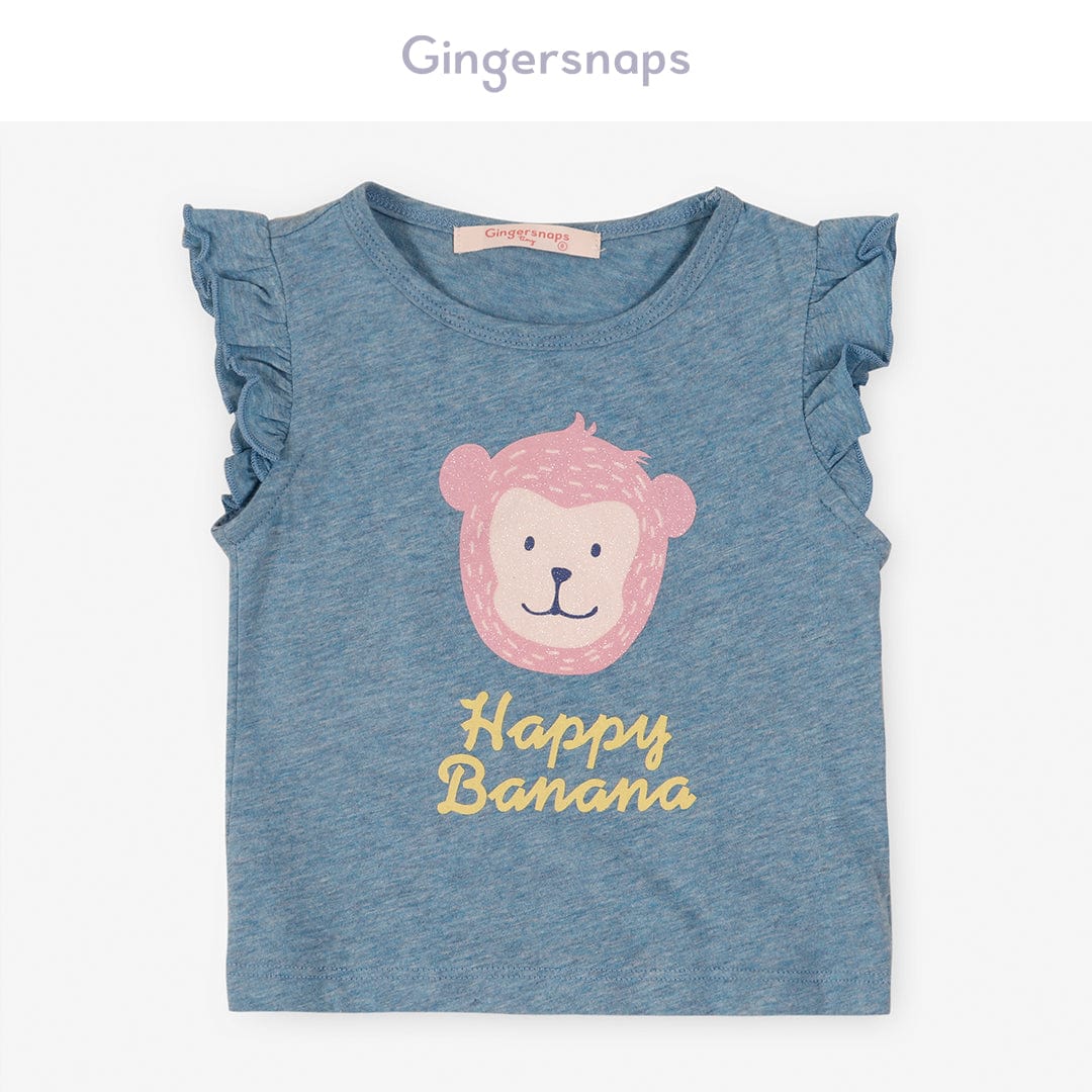 جينجرسنابس تي شيرت بيبي بنات بطبعة قرد أزرق فيروزي