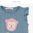 جينجرسنابس تي شيرت بيبي بنات بطبعة قرد أزرق فيروزي