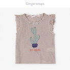 جينجرسنابس تي شيرت بيبي بنات مخطط بنمط صبارة أسود/أبيض