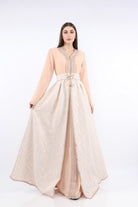 ديامانتين قفطان كم طويل نسائي بحزام خصر ومنفوش من تحت وردي فاتح