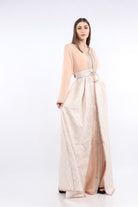 ديامانتين قفطان كم طويل نسائي بحزام خصر ومنفوش من تحت وردي فاتح