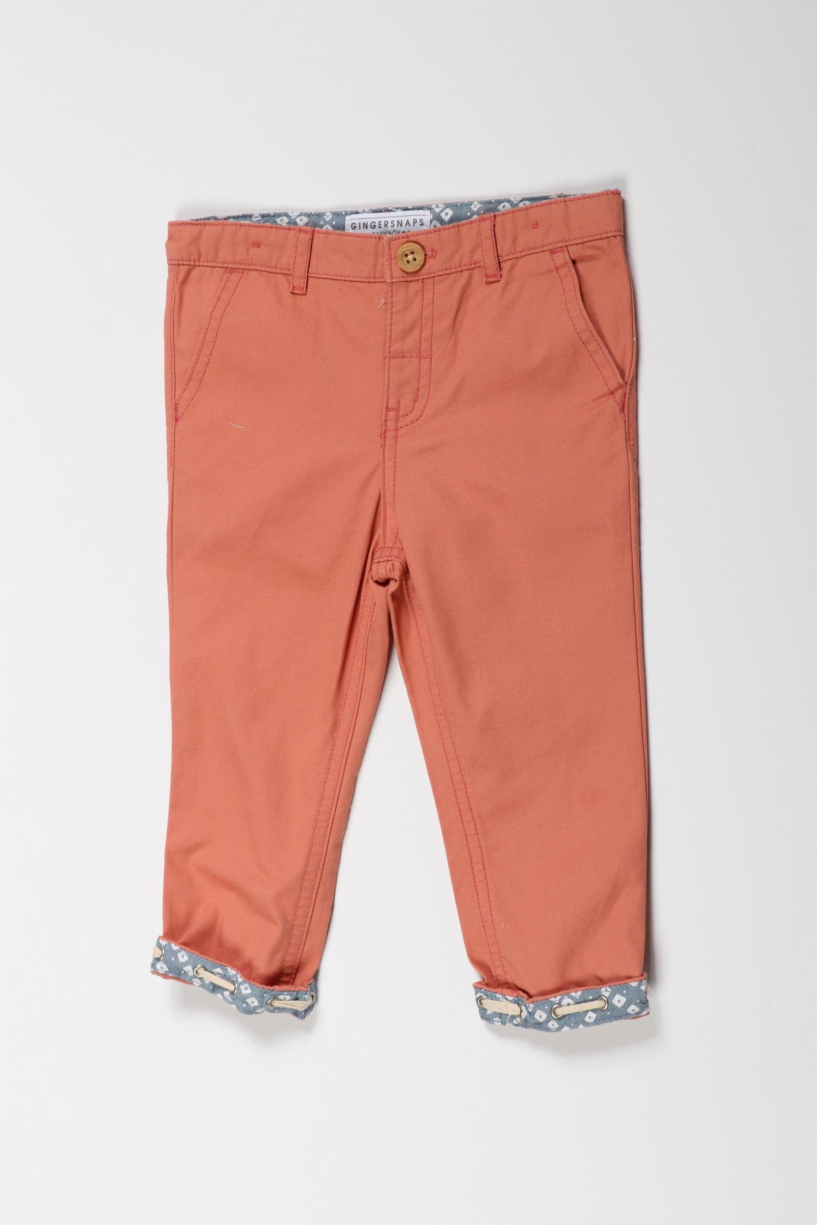 جينجرسنابس بنطلون اطفال ولادي مزين بقطعة قماش مشجرة بني محمر غامق