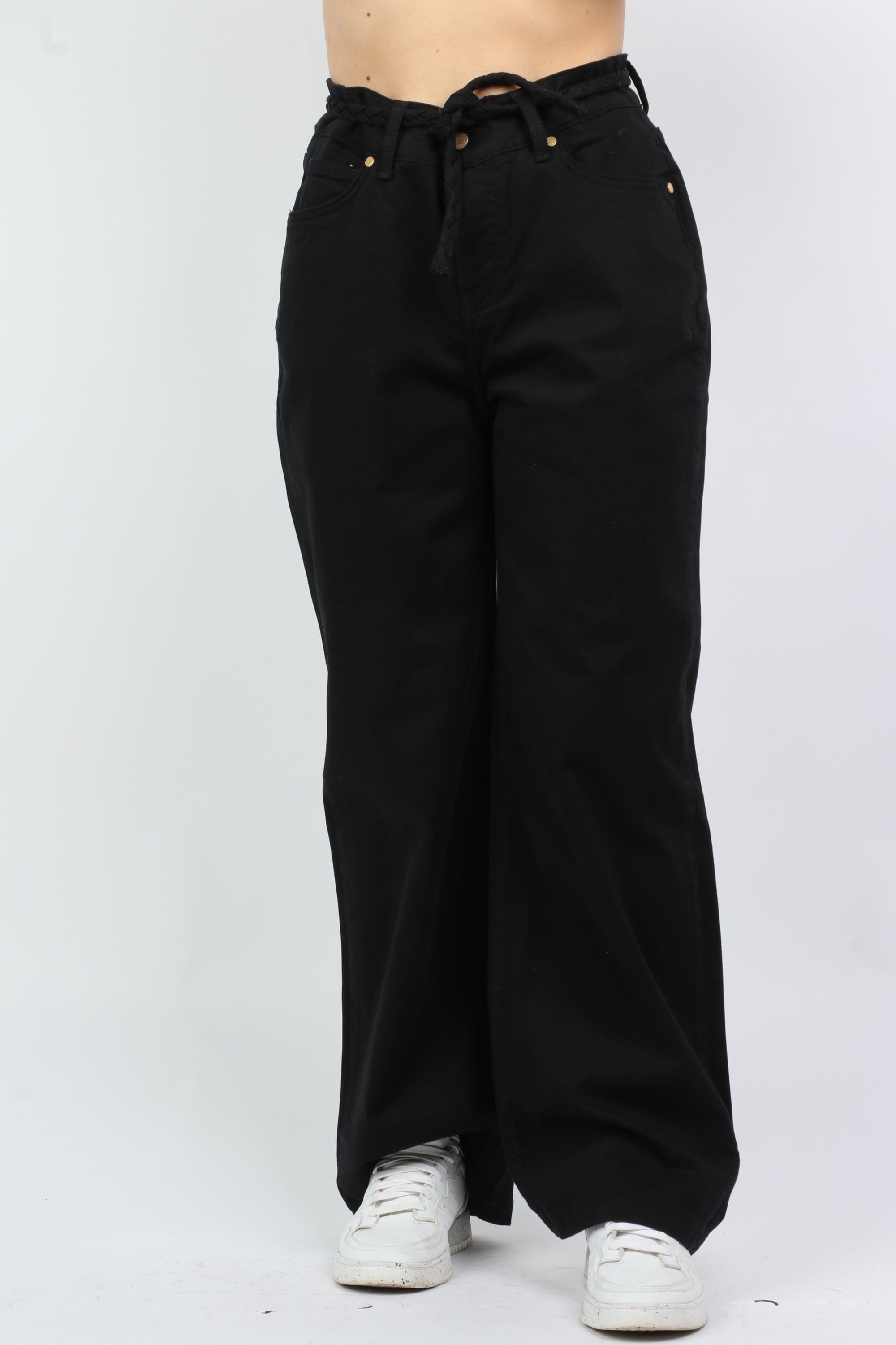 داليدرس بنطلون وايد ليج سادة برباط علي الخصر