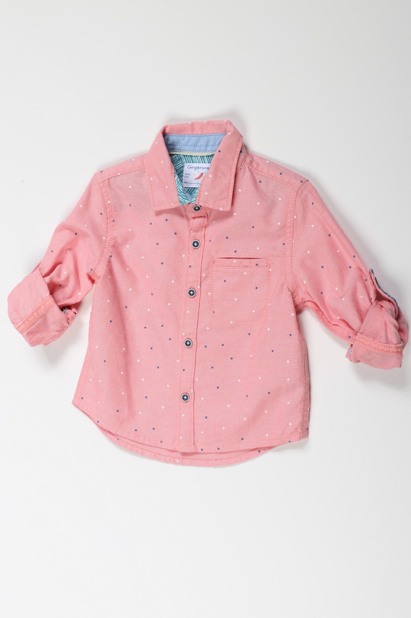 جينجرسنابس قميص منقط أولادي بكم طويل أحمر