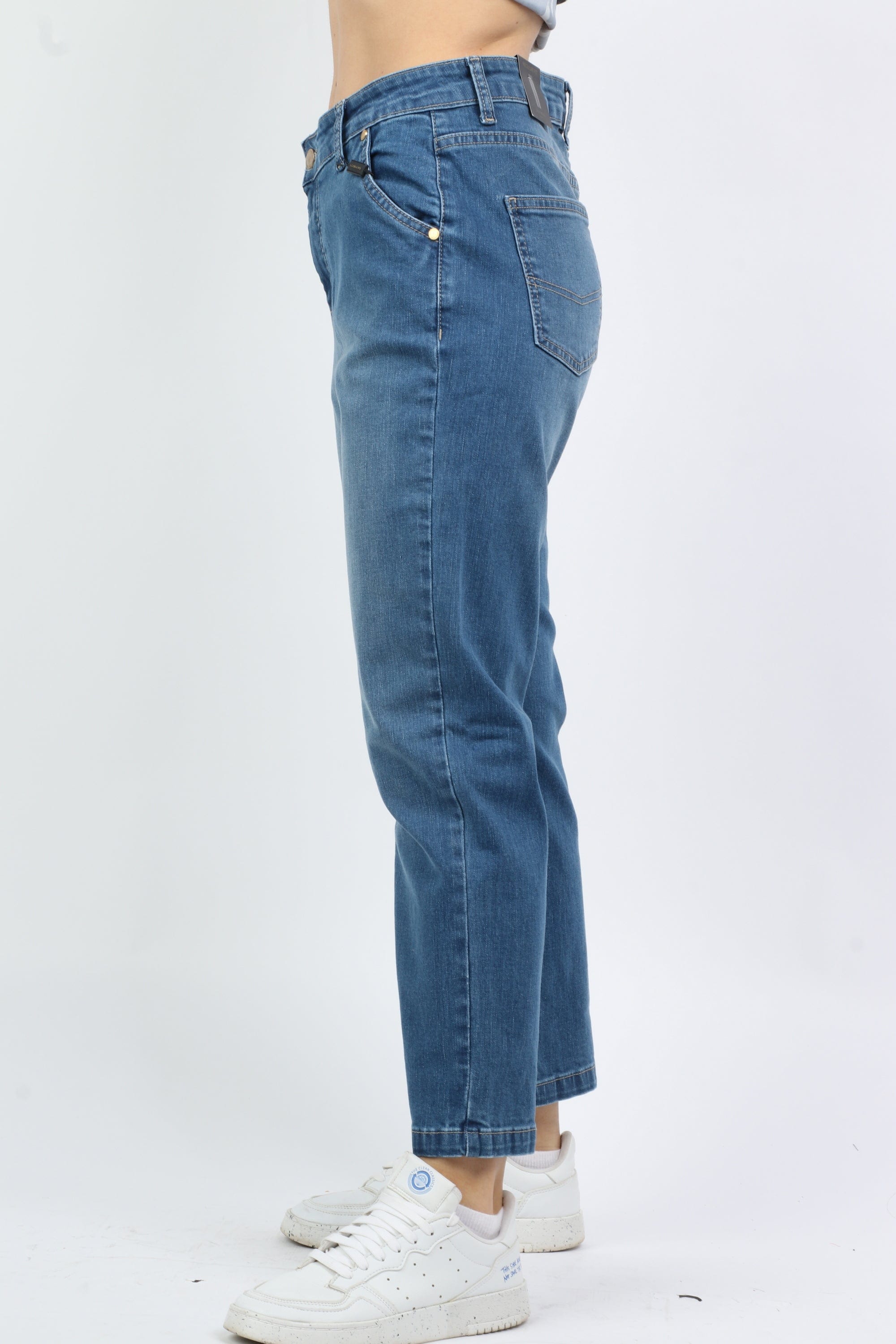 داليدرس بنطلون بوي فريند حصر مرتفع طويل نسائي أزرق