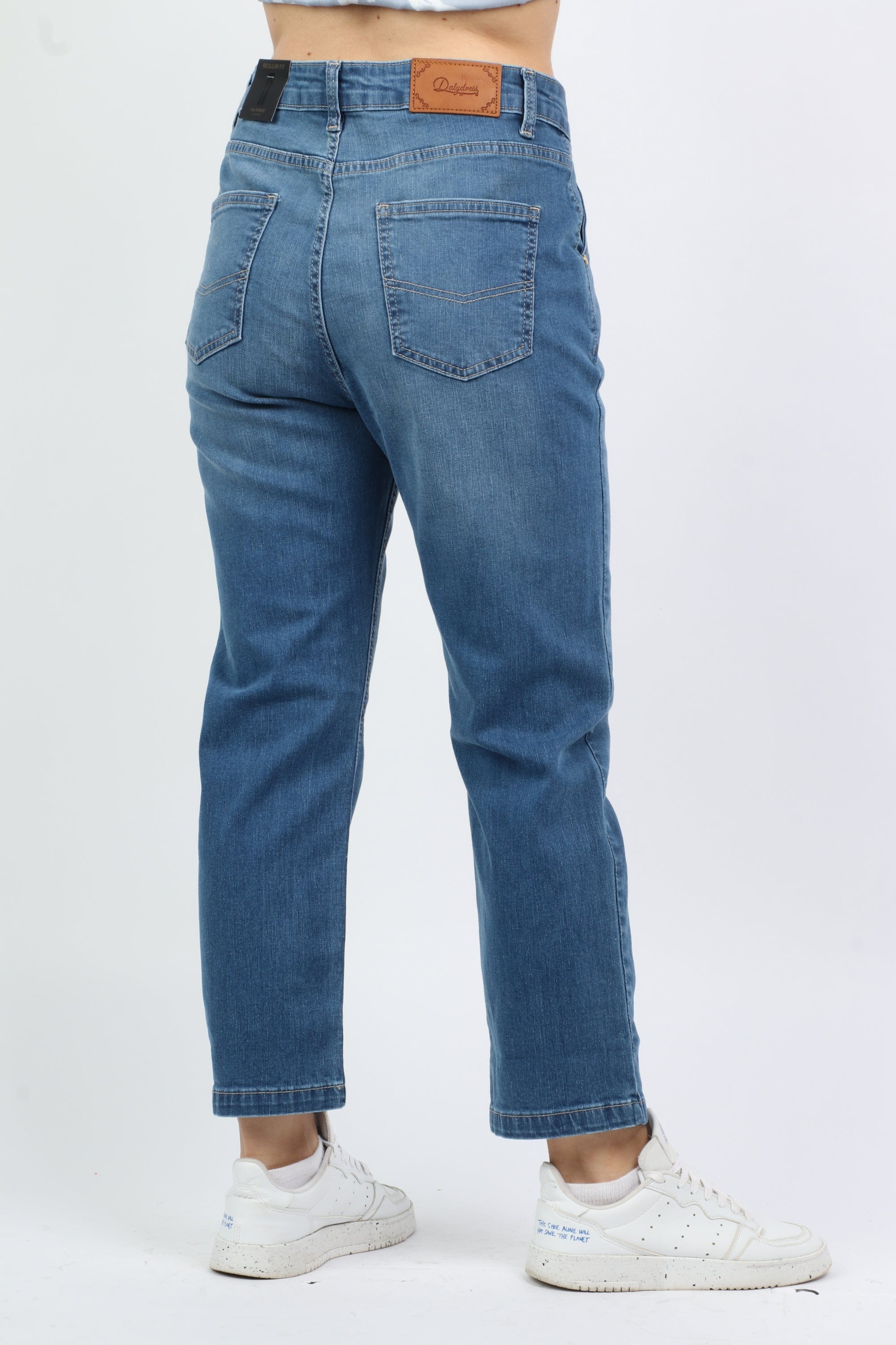 داليدرس بنطلون بوي فريند حصر مرتفع طويل نسائي أزرق