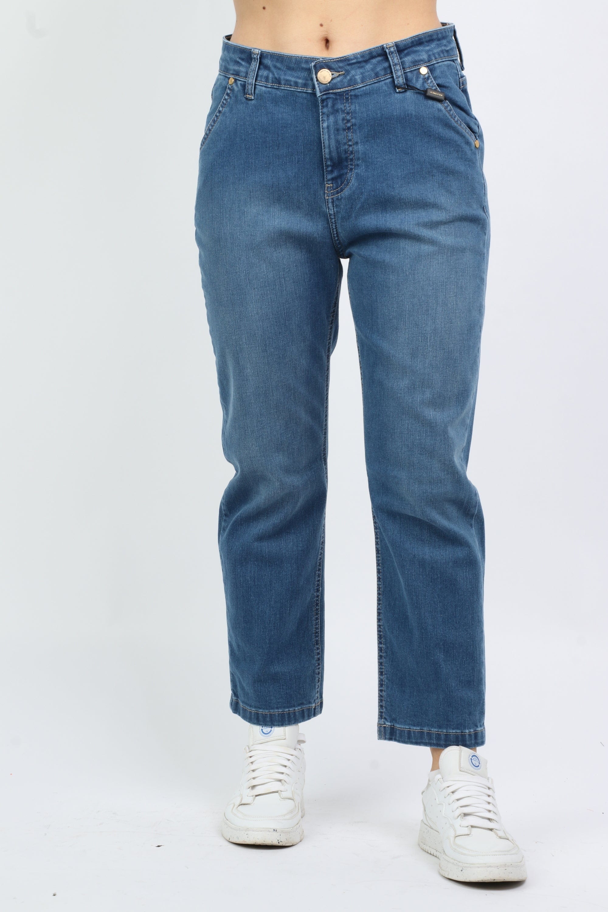 داليدرس بنطلون بوي فريند حصر مرتفع طويل نسائي أزرق