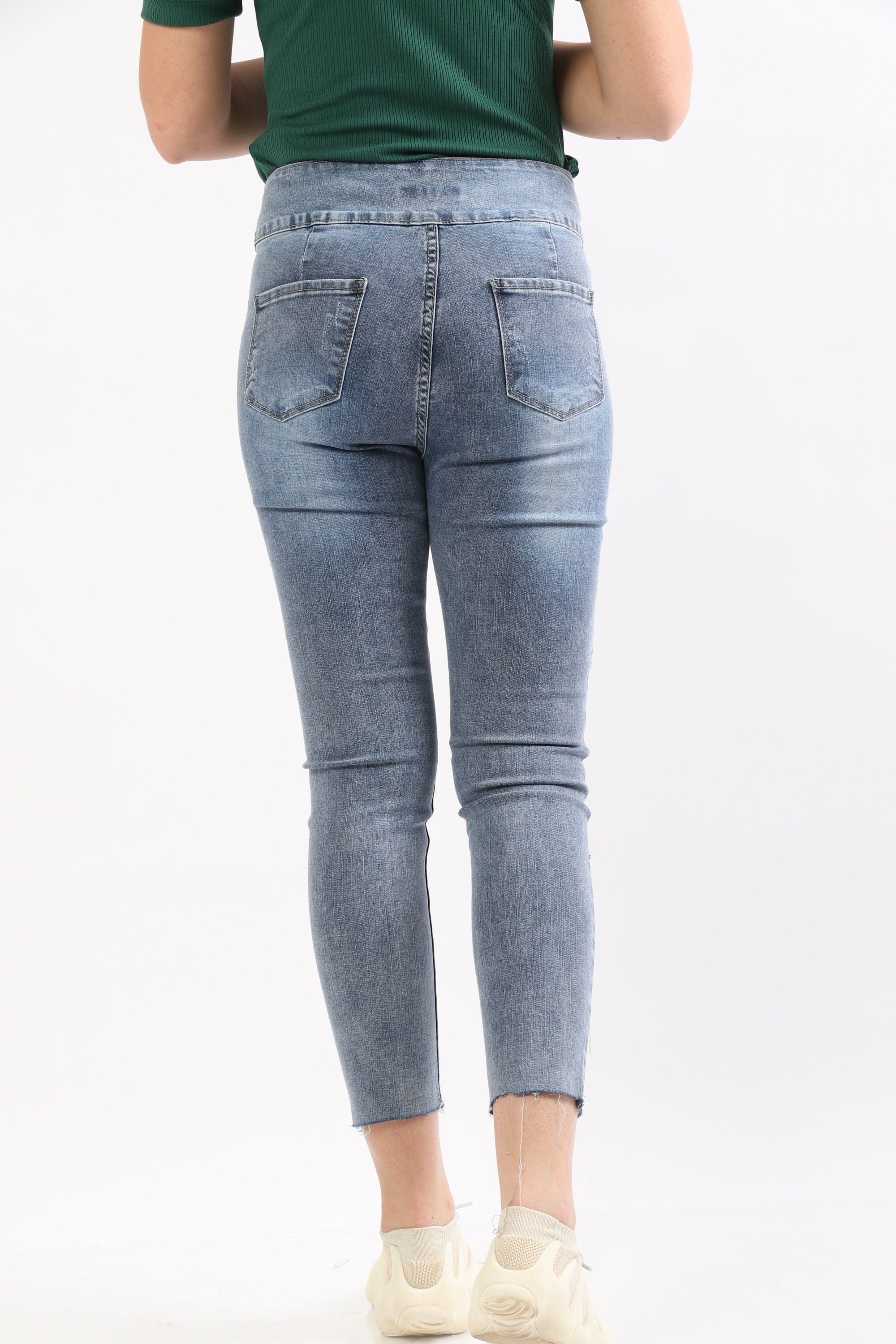 ميكا بنطلون هاي ويست سكيني أزرار بجيوب أمامية طويل نسائي