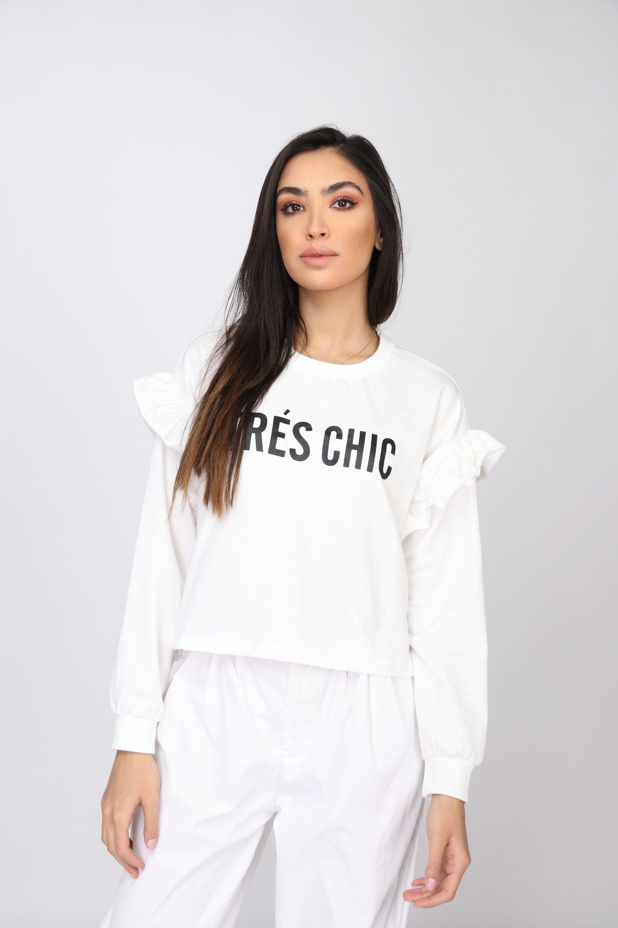 كيتشن بلوزة قصيرة كشكش من الأكتاف كم طويل نسائي