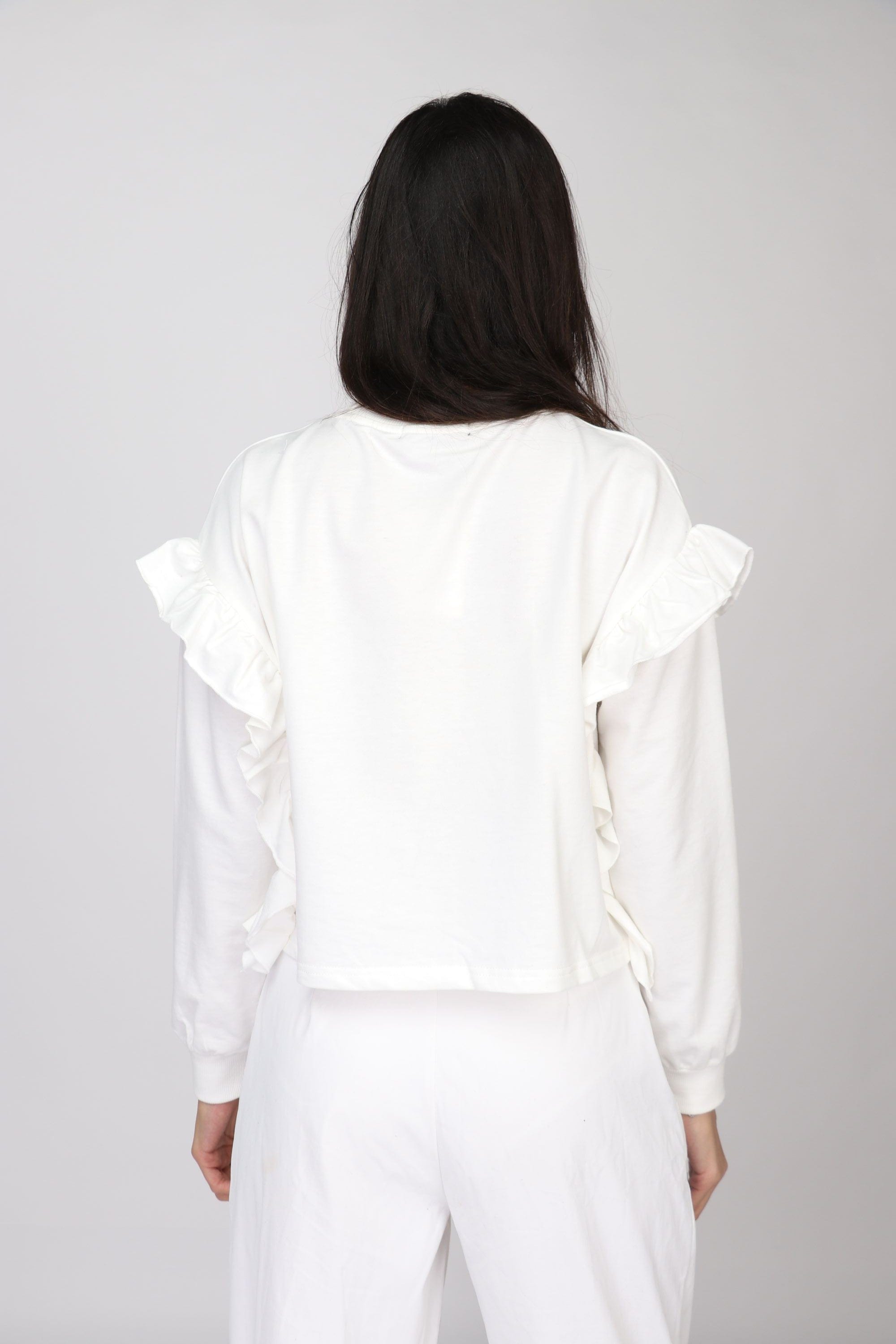 كيتشن بلوزة قصيرة كشكش من الأكتاف كم طويل نسائي