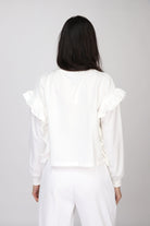 كيتشن بلوزة قصيرة كشكش من الأكتاف كم طويل نسائي