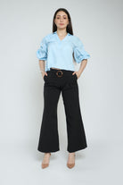 نتشي بنطلون سادة واسع طويل بفيونكة مع حلقة طويل نسائي