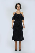 نتشي فستان ميدي منقوش أوف شولدر بأكمام قصيرة