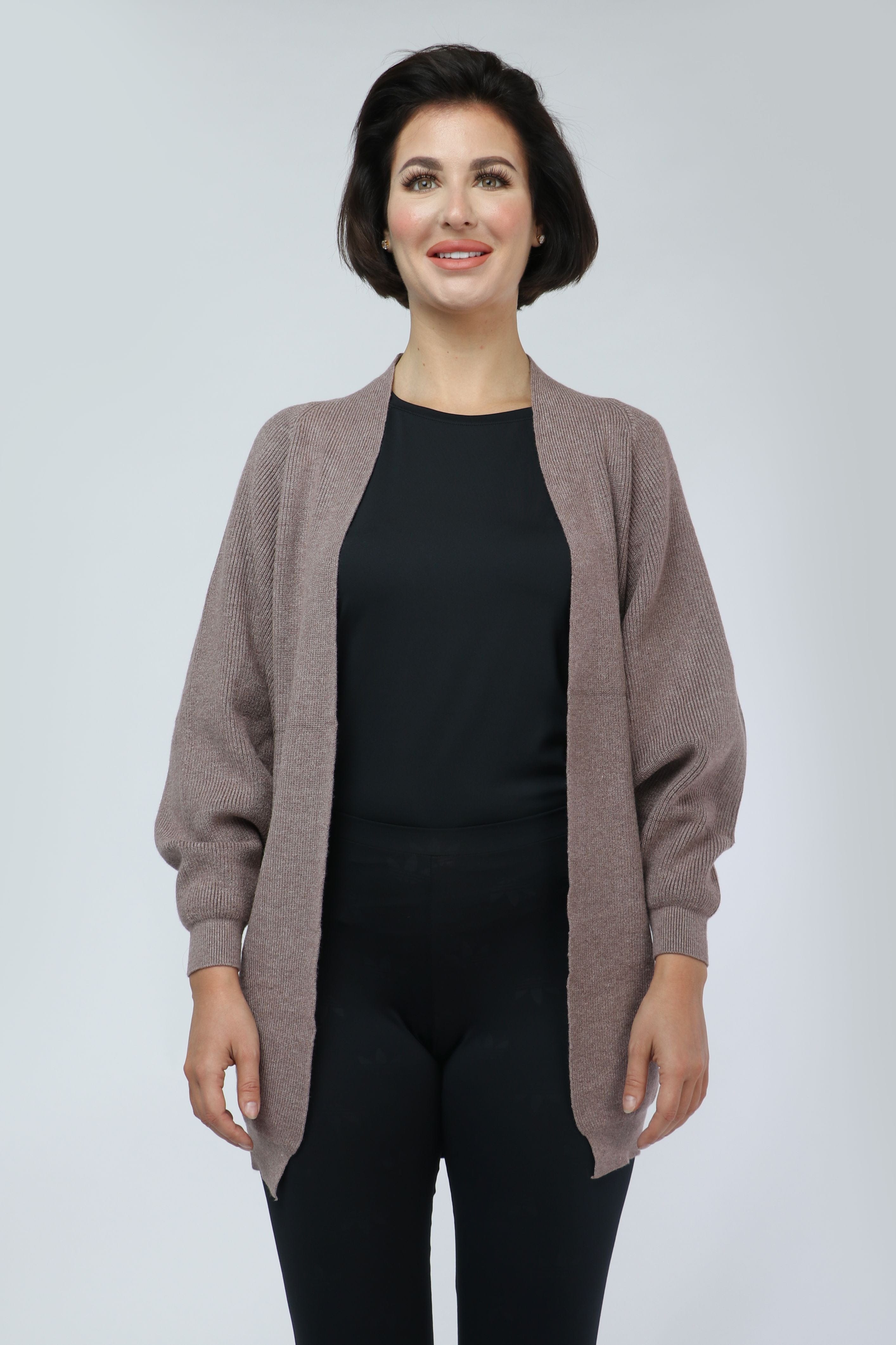 نتشي كارديجان سادة بأكمام طويلة بف بأساور