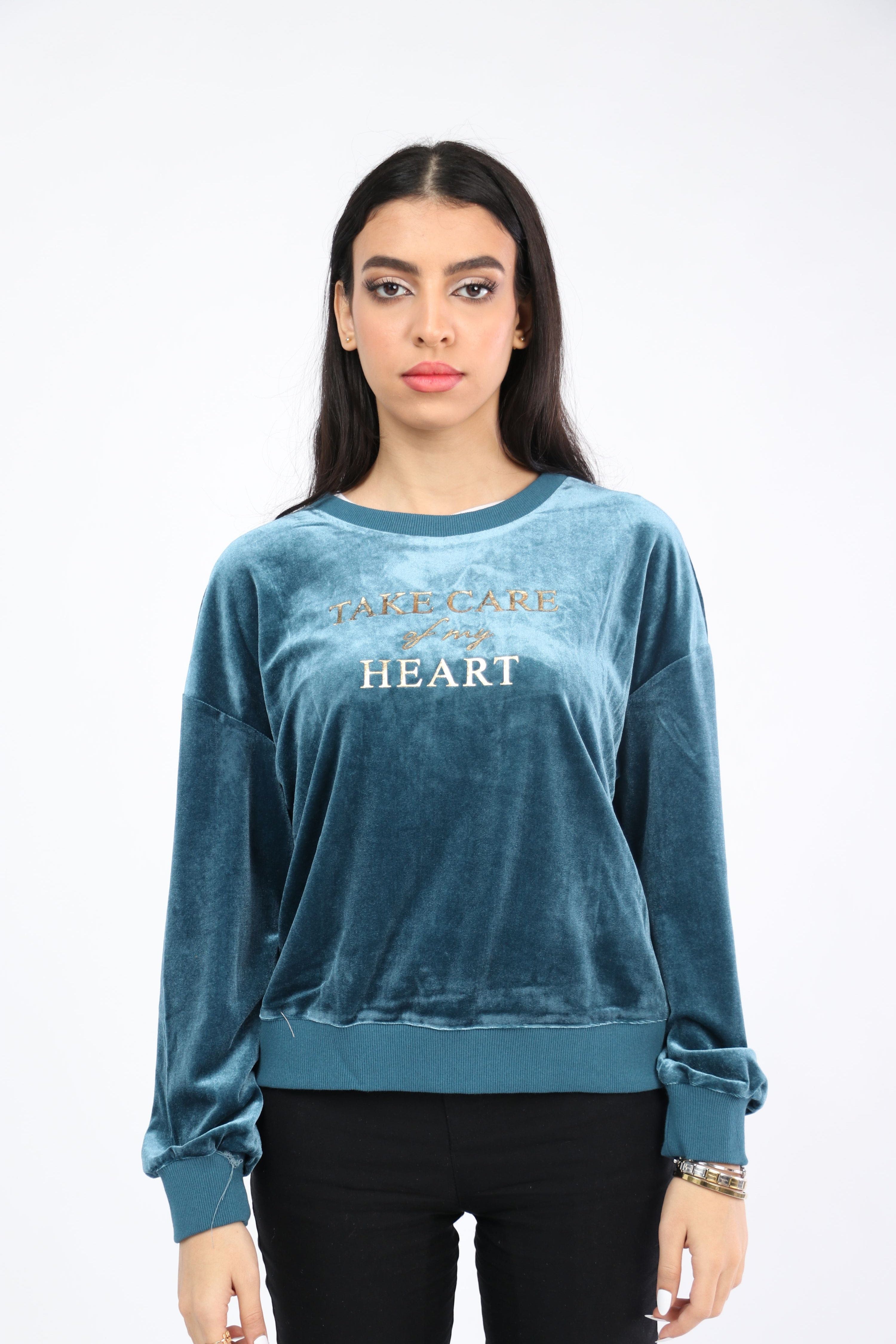 ميكا بلوزة سادة مطرزة بالخيط بأكمام طويلة