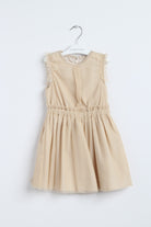 جينجرسنابس فستان بناتي سادة مخصر كم مكشكش كريمي