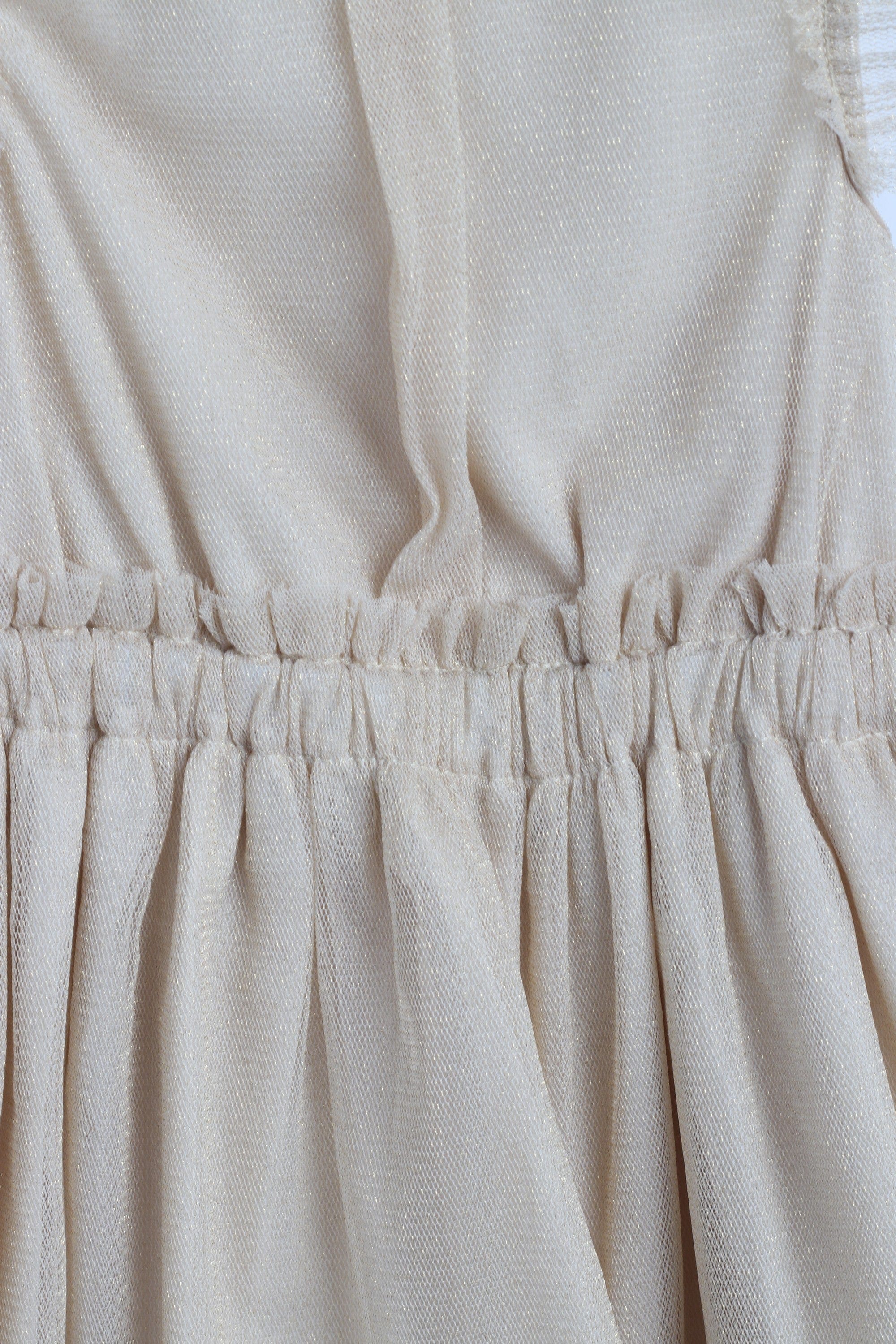 جينجرسنابس فستان بناتي سادة مخصر كم مكشكش كريمي