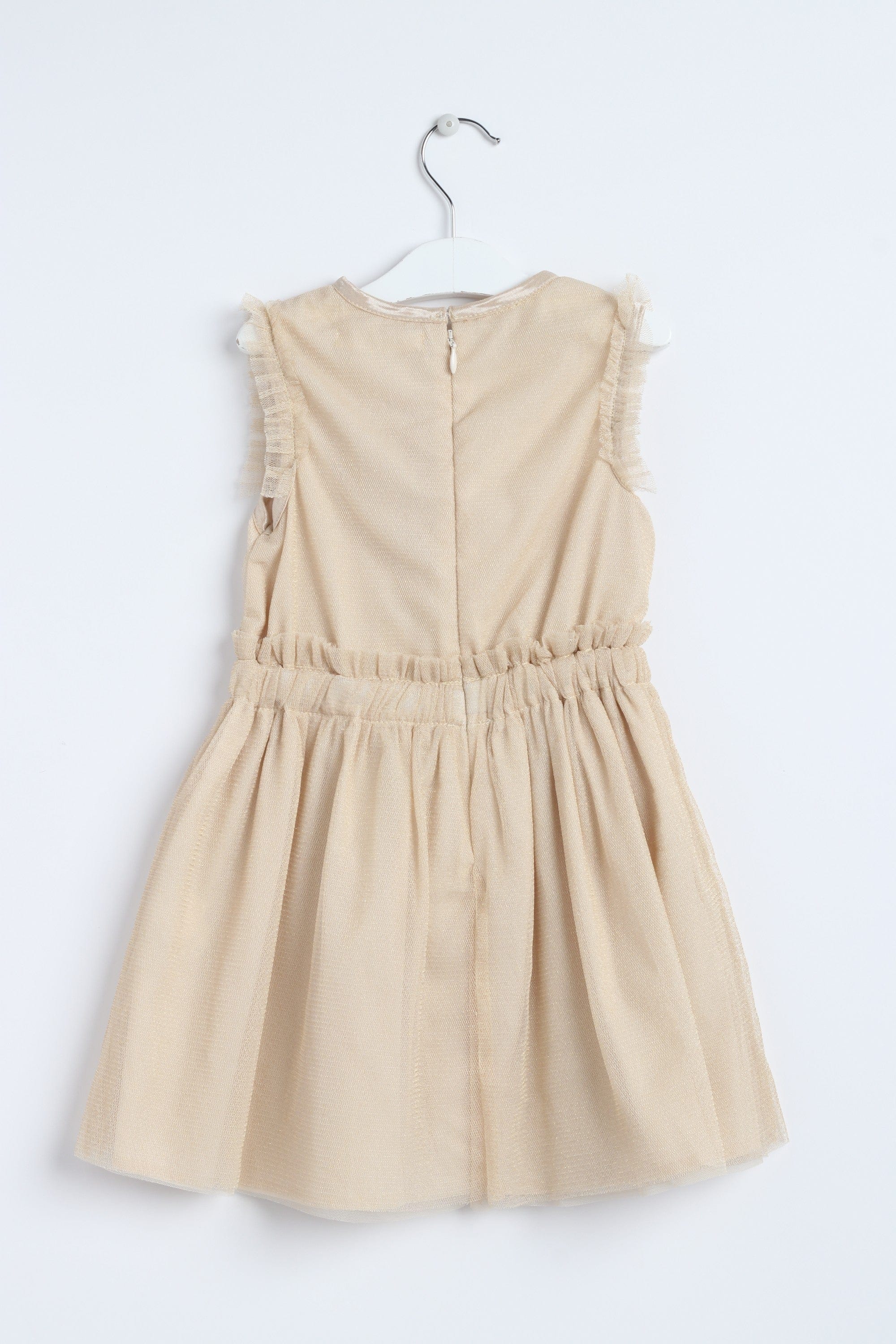 جينجرسنابس فستان بناتي سادة مخصر كم مكشكش كريمي