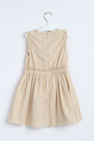 جينجرسنابس فستان بناتي سادة مخصر كم مكشكش كريمي