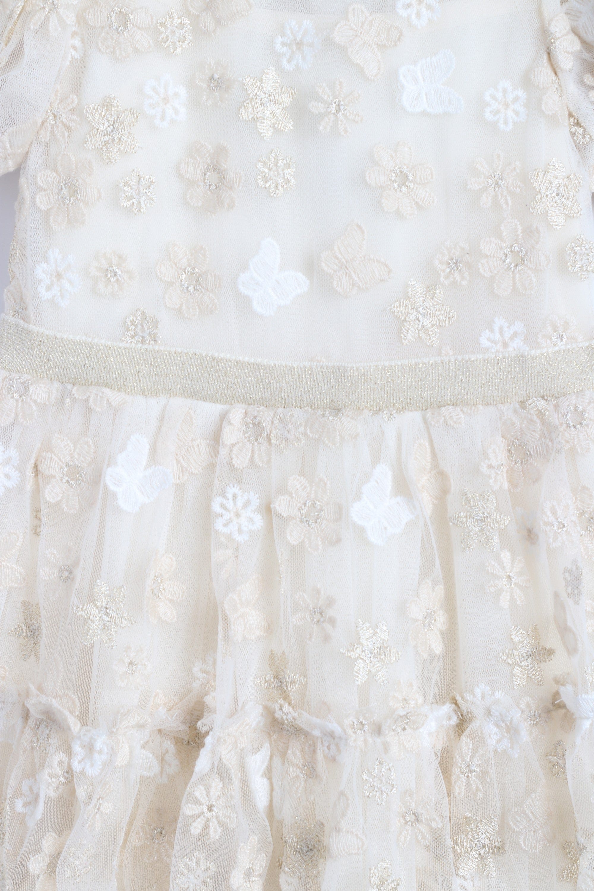 جينجرسنابس فستان بناتي مطرز شفاف نص كم بف البيج