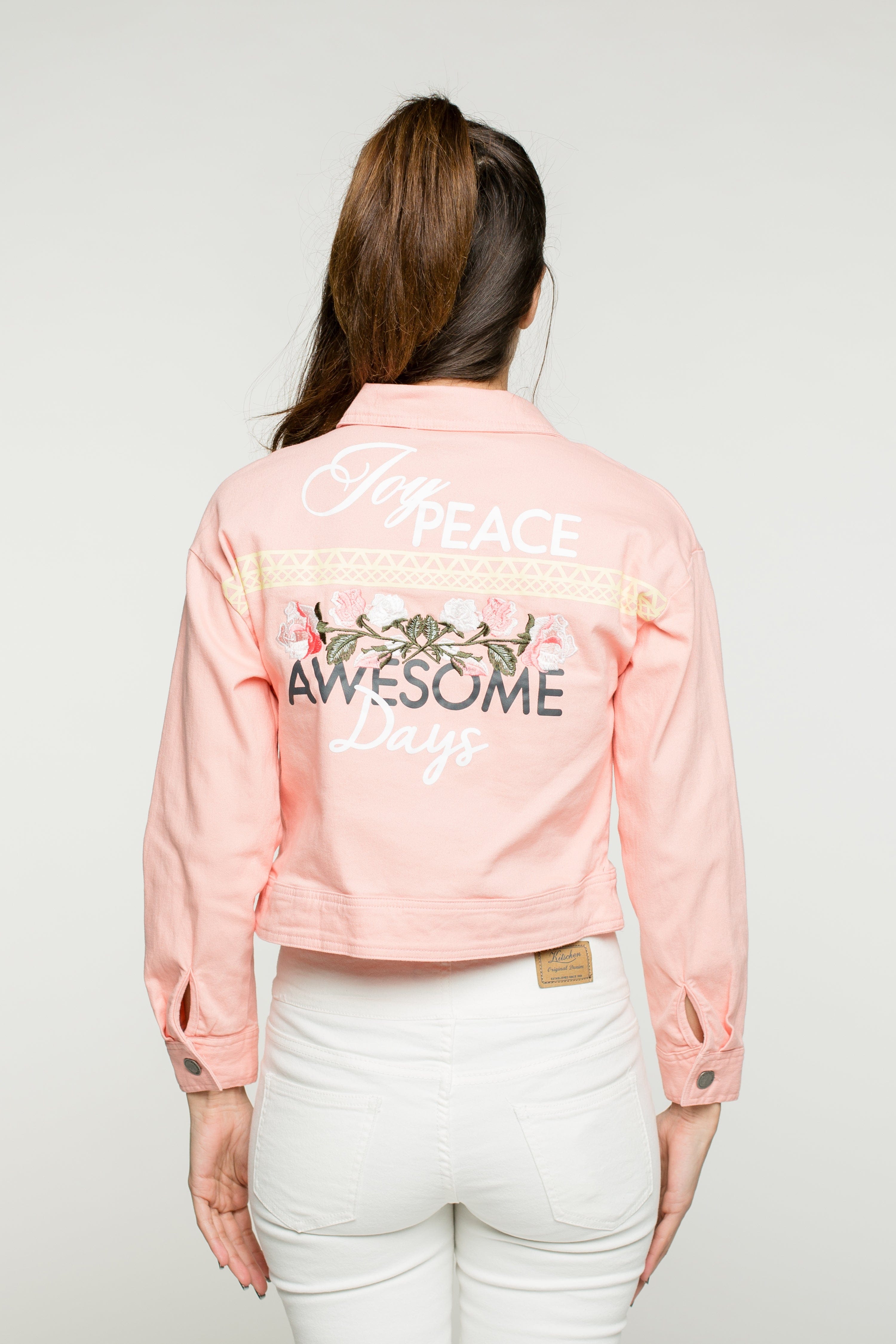 كيتشن جاكيت بكم طويل قصير جينز ملون نسائي