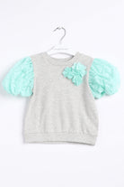 جينجرسنابس بلوزة بناتي سادة مزين بالورد رمادي فاتح