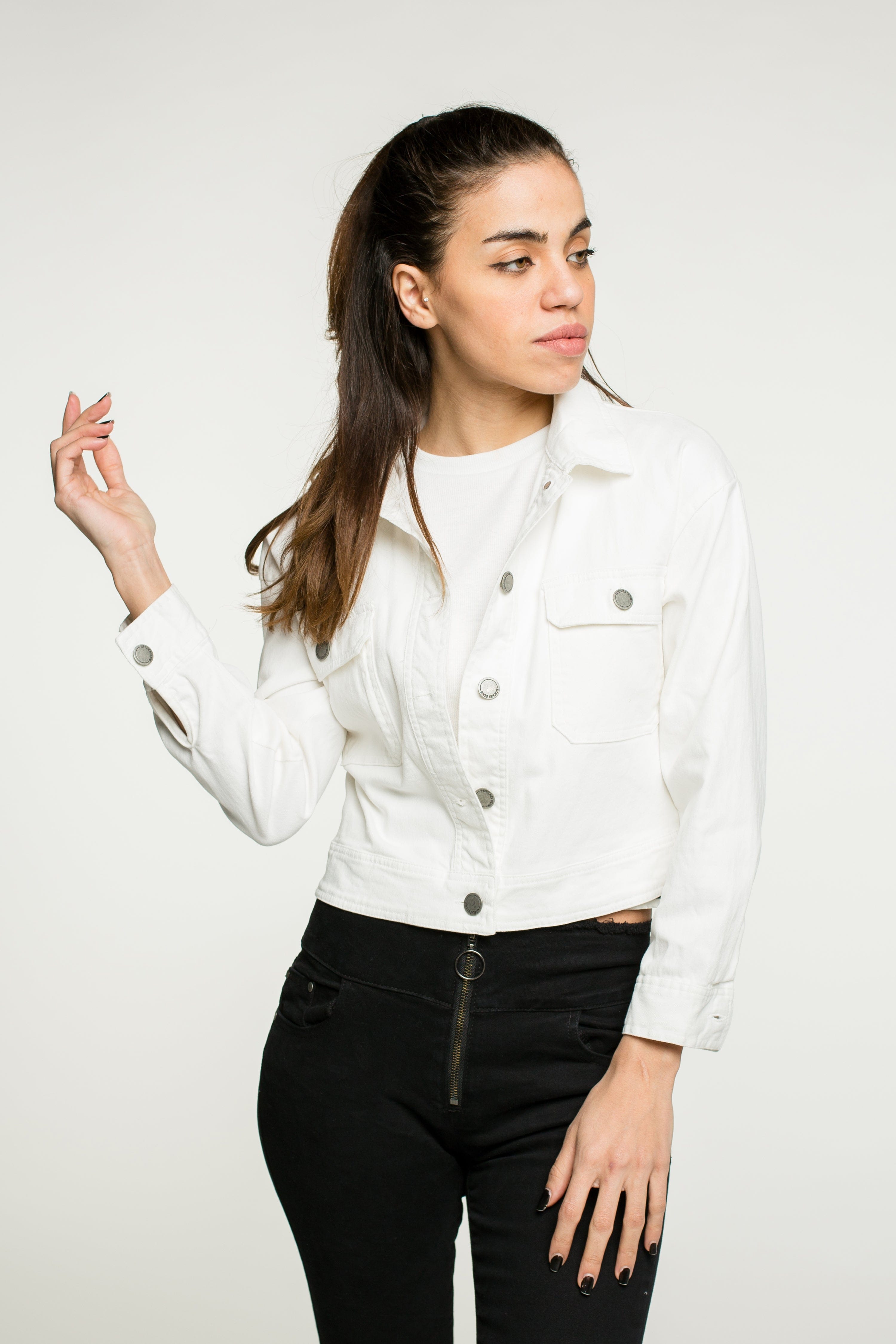 كيتشن جاكيت بكم طويل قصير جينز ملون نسائي