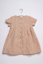 جينجرسنابس فستان مخطط بالطول بأزرار أمامية وجيب على الصدر كم قصير بناتي وردي فاتح