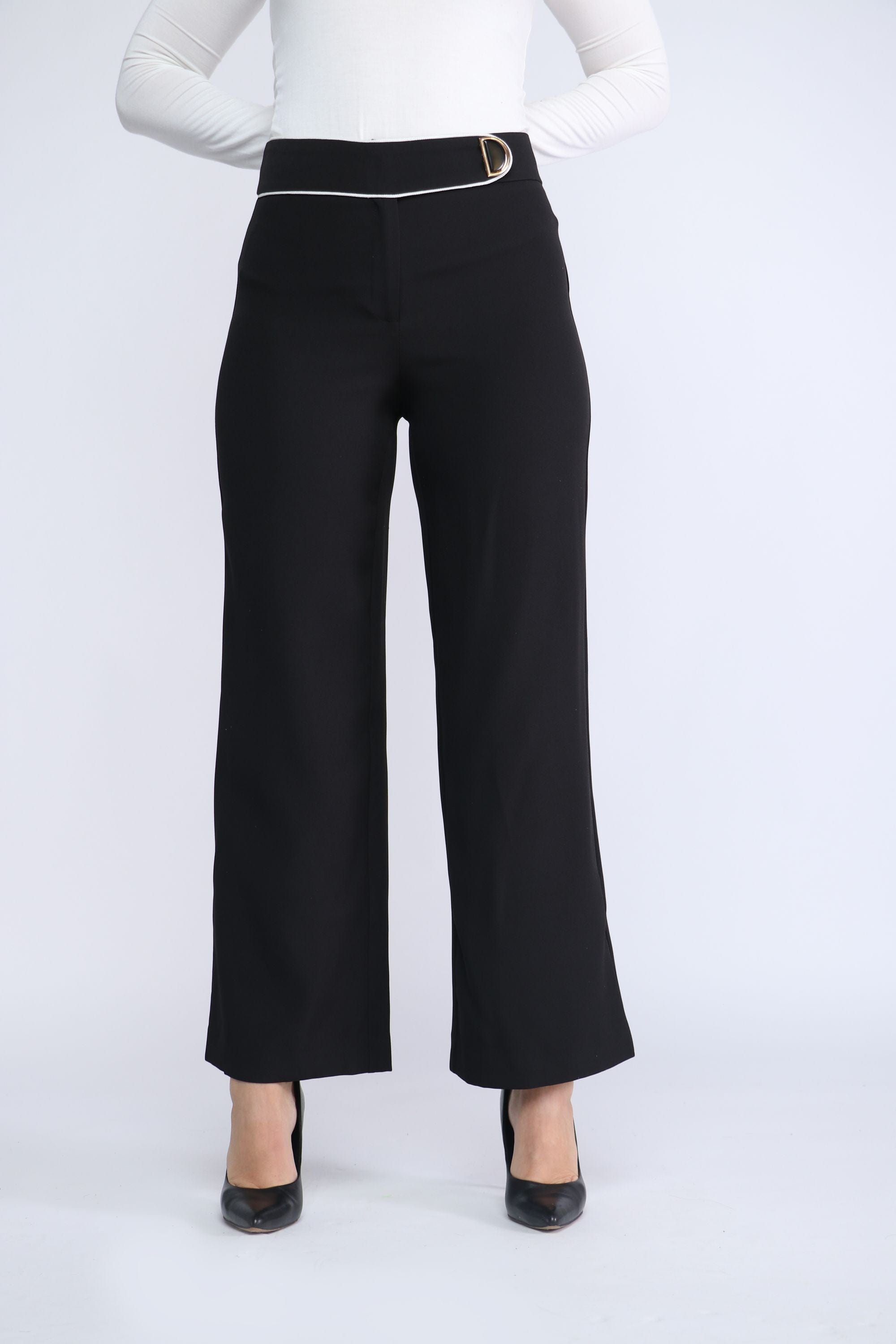 نتشي بنطلون سادة بخصر عريض طويل نسائي