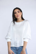 نتشي بلوزة رسمية سادة 3/4 كم منفوخ بأساور مع أزرار نسائي