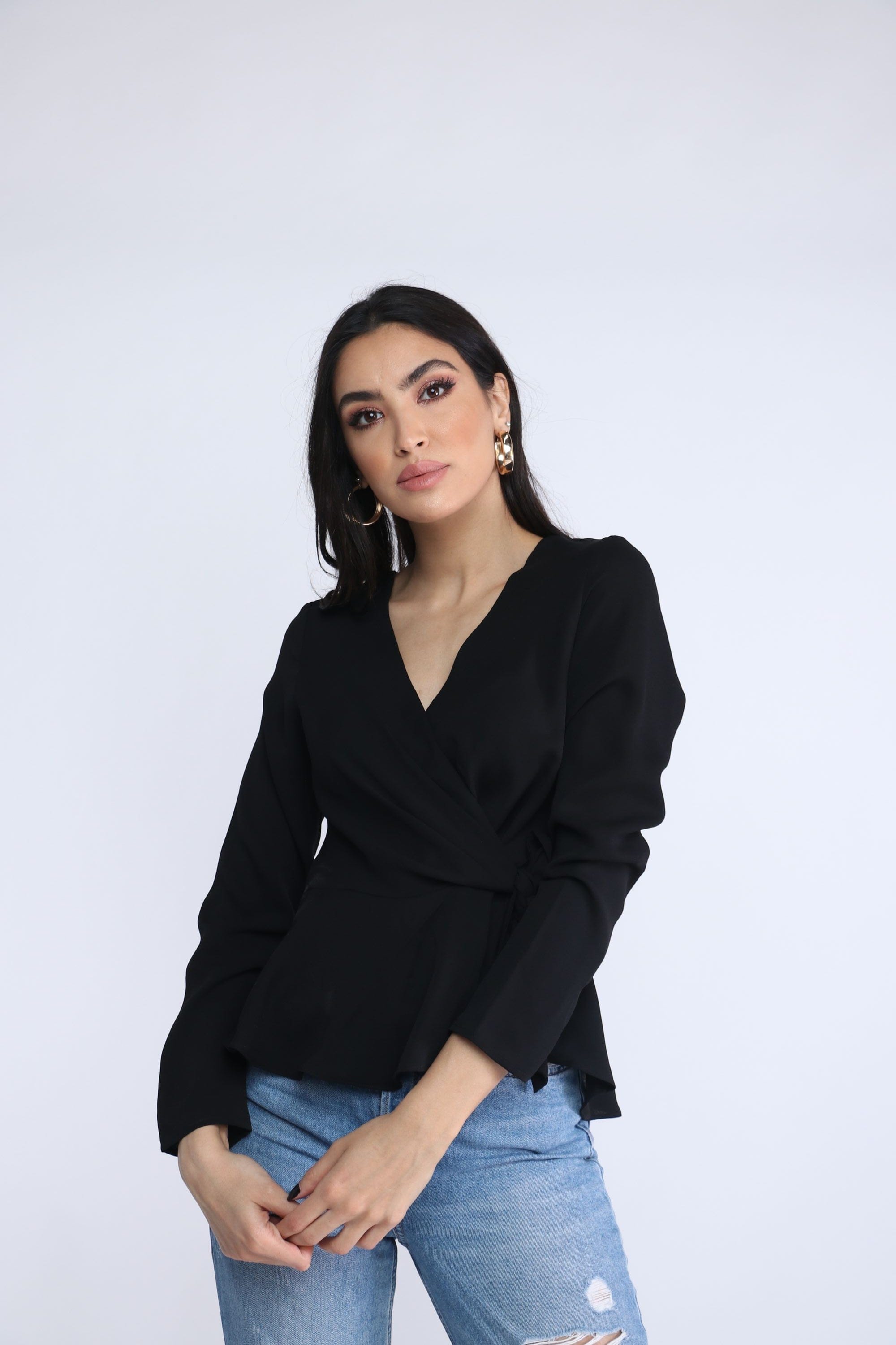 نتشي بلوزة لف برباط وسبعة كم طويل نسائي