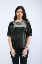 ميكا بلوزة نسائي سادة 3/4 كم ورقبة دائرية أخضر جيشي