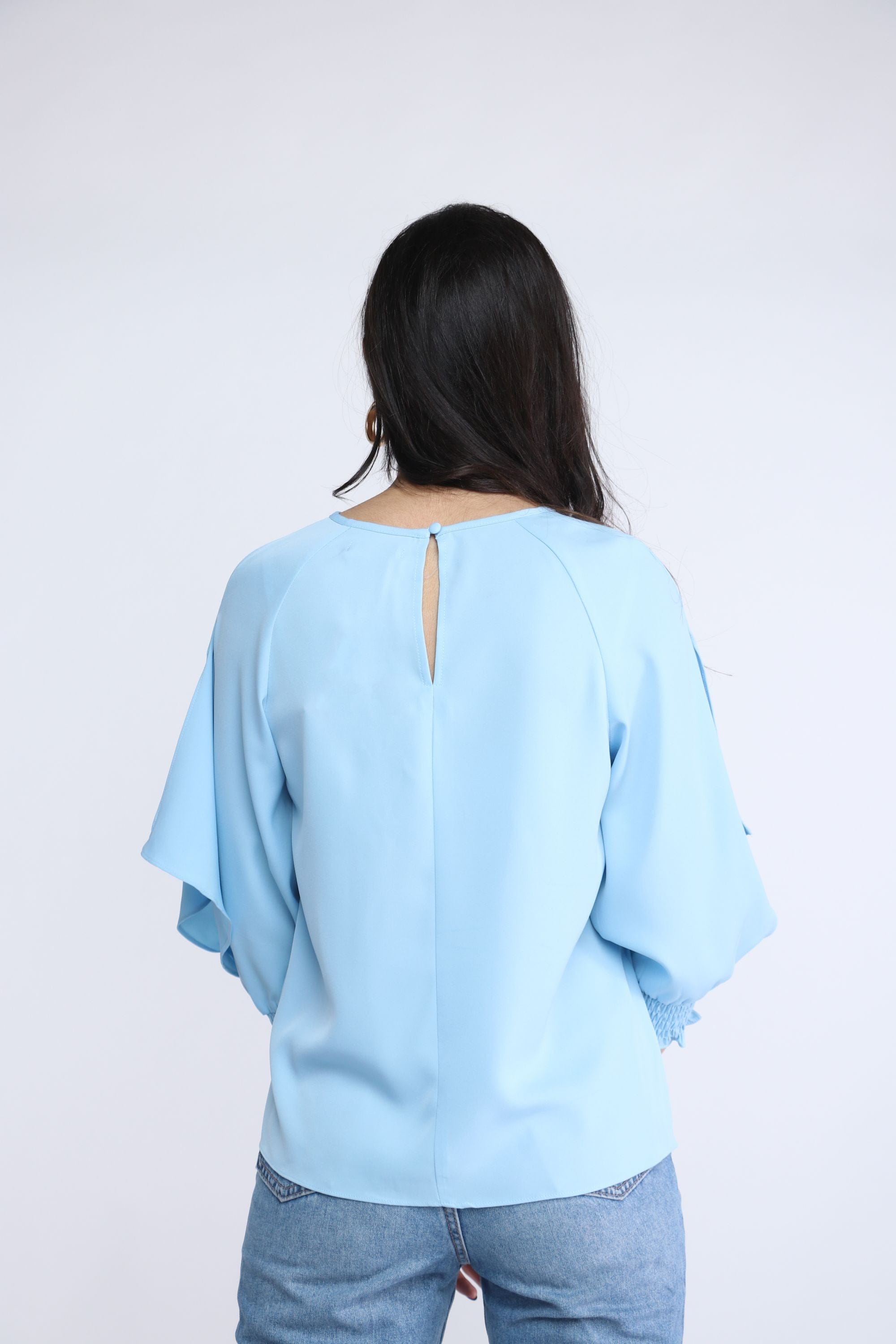 نتشي بلوزة سادة 3/4 كم أساور مكشكشة نسائي